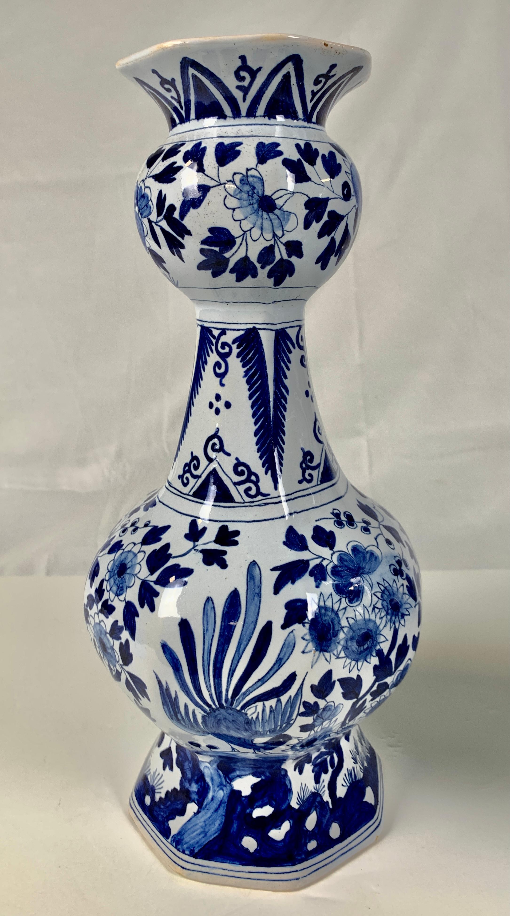 19th Century Pair of Blue and White Delft Vases