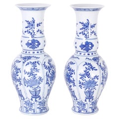 Pair of Blue and White Floral Vases