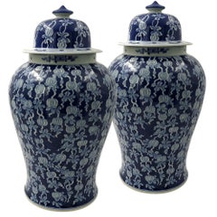 Vintage Pair of Blue and White Ginger Jars