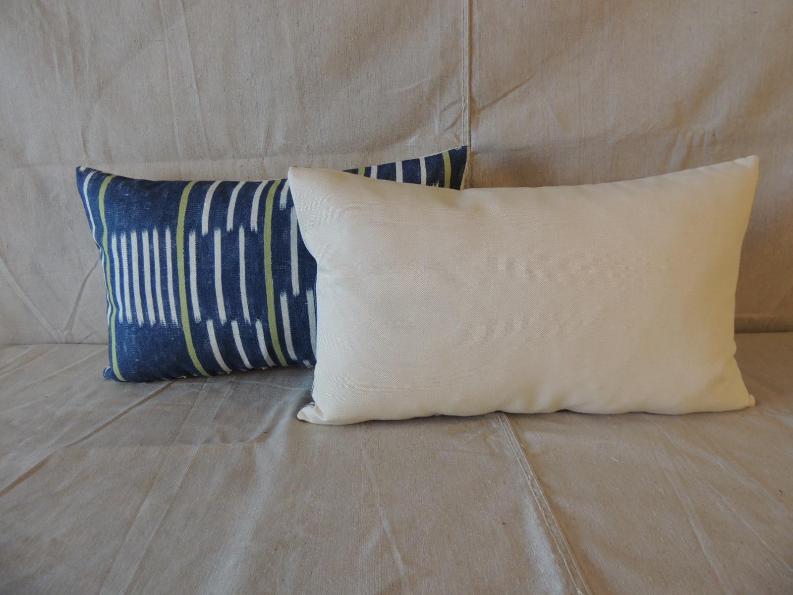 Portuguese Pair of Blue and White Ikat Style Modern Lumbar Decorative Pillows