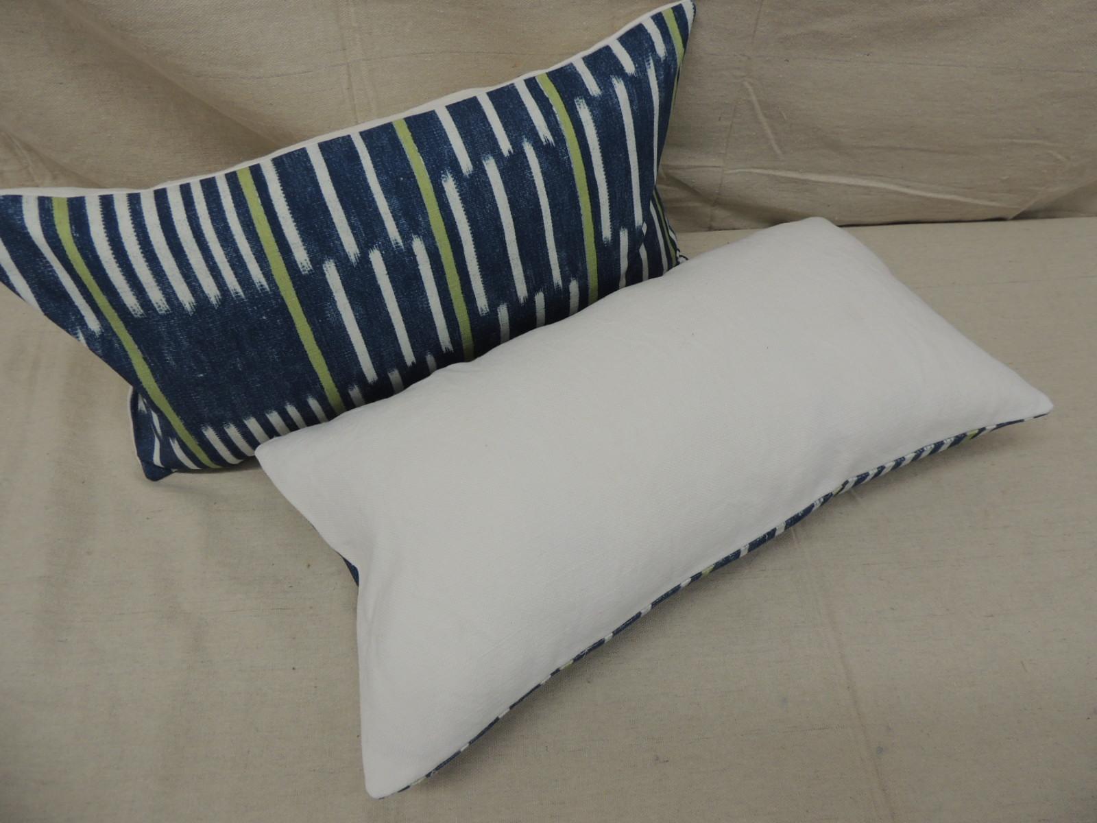 Pair of Blue and White Ikat Style Modern Lumbar Decorative Pillows 1