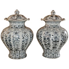 Pair of Blue and White Jars