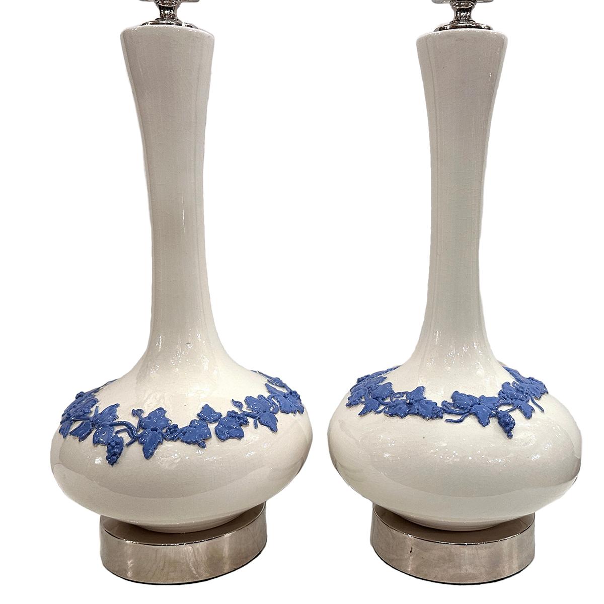 English Pair of Blue and White Lamps For Sale