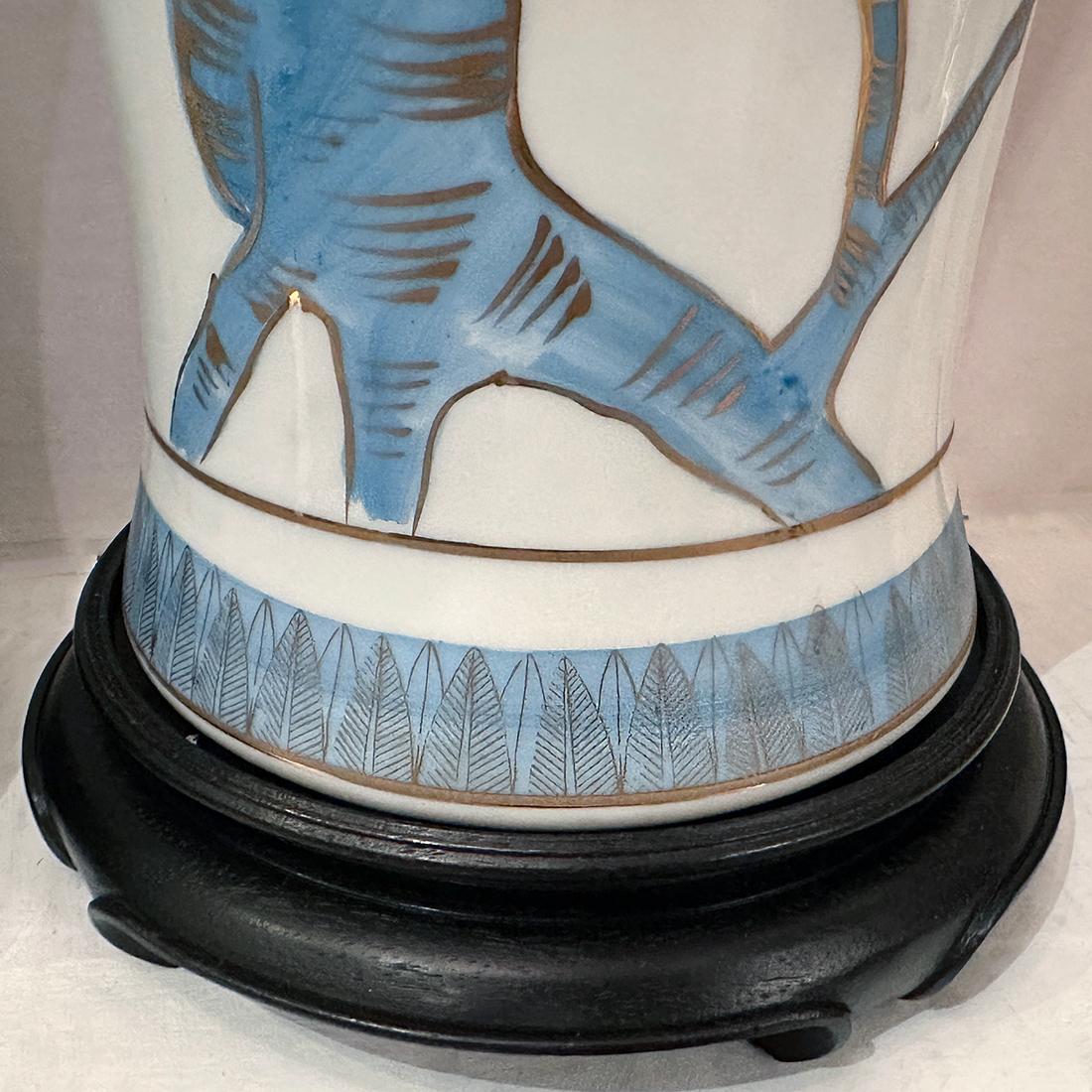 Porcelain Pair of Blue and White Lamps For Sale