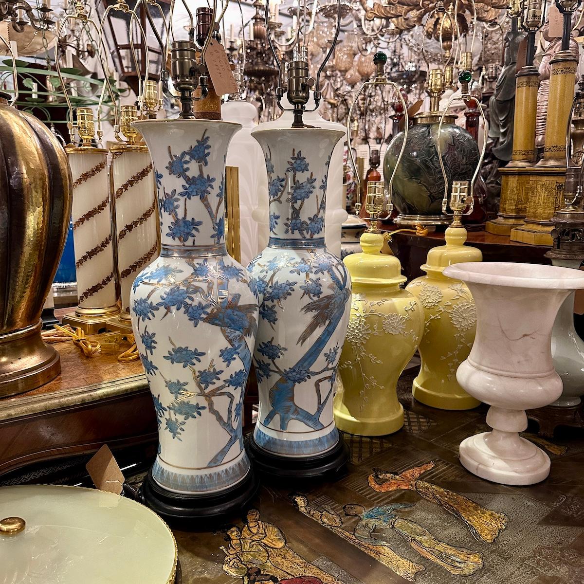 Pair of Blue and White Lamps For Sale 1