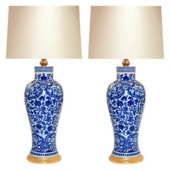 Vintage Pair of Blue and White Lamps