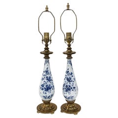 Vintage Pair of Blue and White Lamps