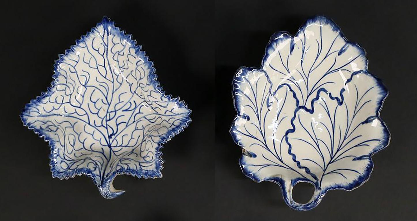 Pair of Blue and White Leaf Form Staffordshire Porcelain Trays

Anonymous
Staffordshire, England; First half of the 19th century
Porcelain blue transferware

Approximate size: 5.25 (l) x 5 (w) x 1.5 (h) ea.

A pair of leaf-form blue transferware