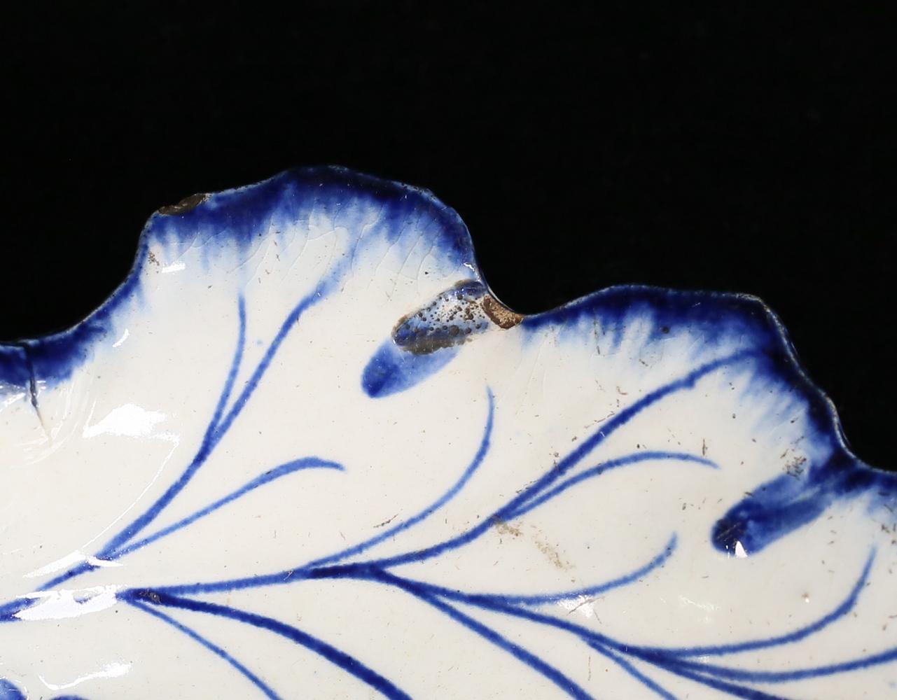 Pair of Blue and White Leaf Form Staffordshire Porcelain Trays In Fair Condition In Leesburg, VA