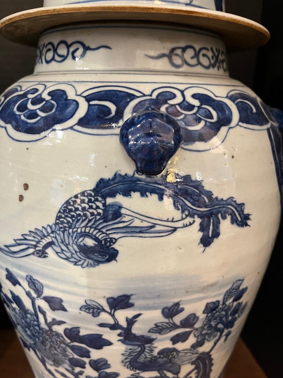 Chinese Pair of Blue and White Lidded Temple / Ginger Jars