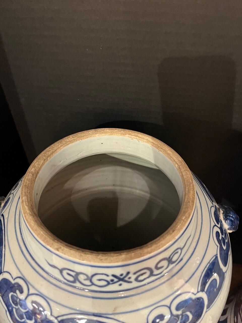 Porcelain Pair of Blue and White Lidded Temple / Ginger Jars