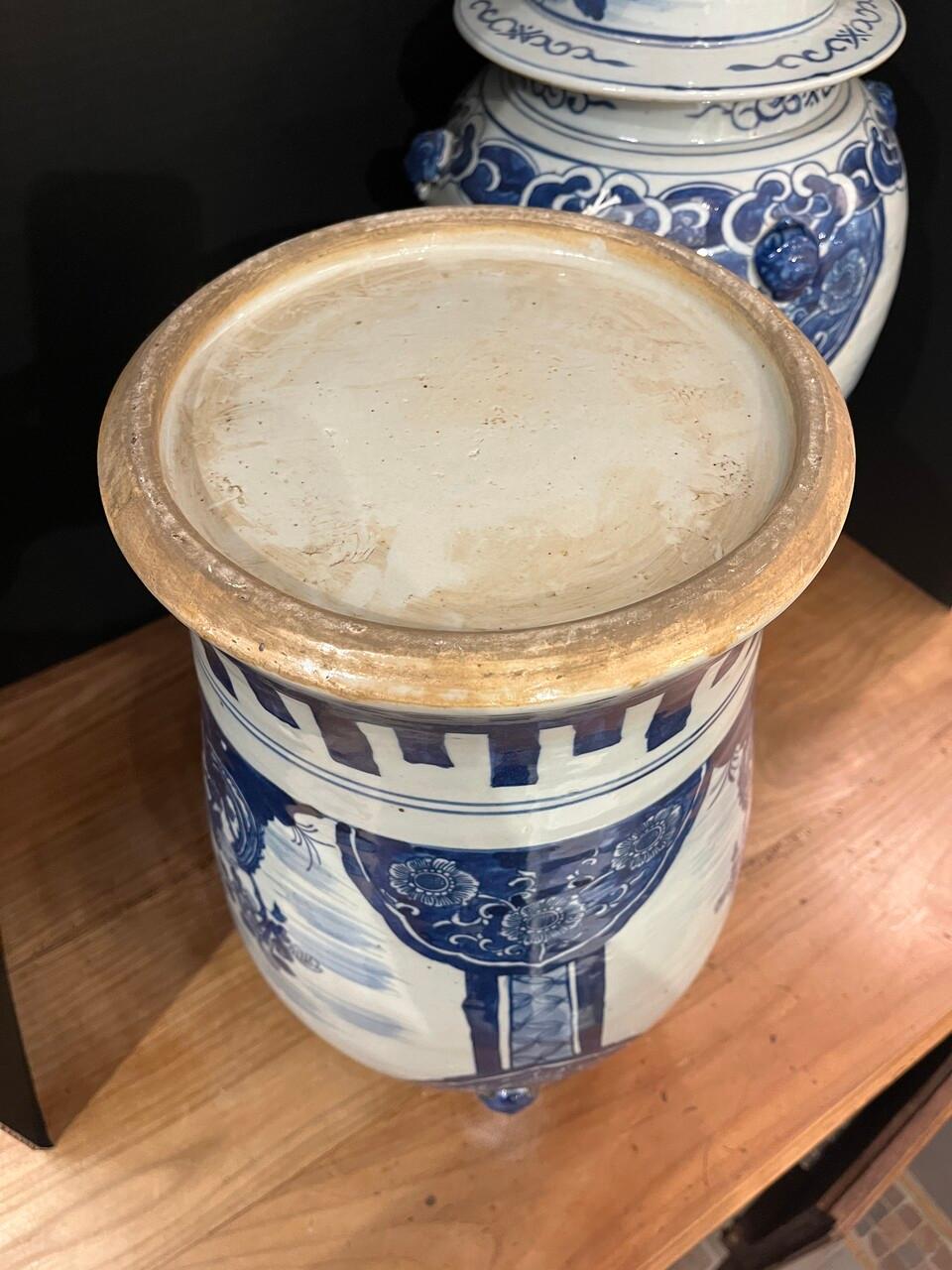 Pair of Blue and White Lidded Temple / Ginger Jars 1