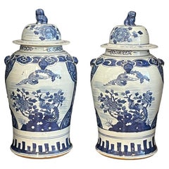 Pair of Blue and White Lidded Temple / Ginger Jars