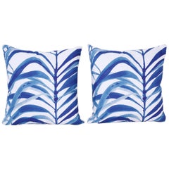 Pair of Blue and White Linen Pillows