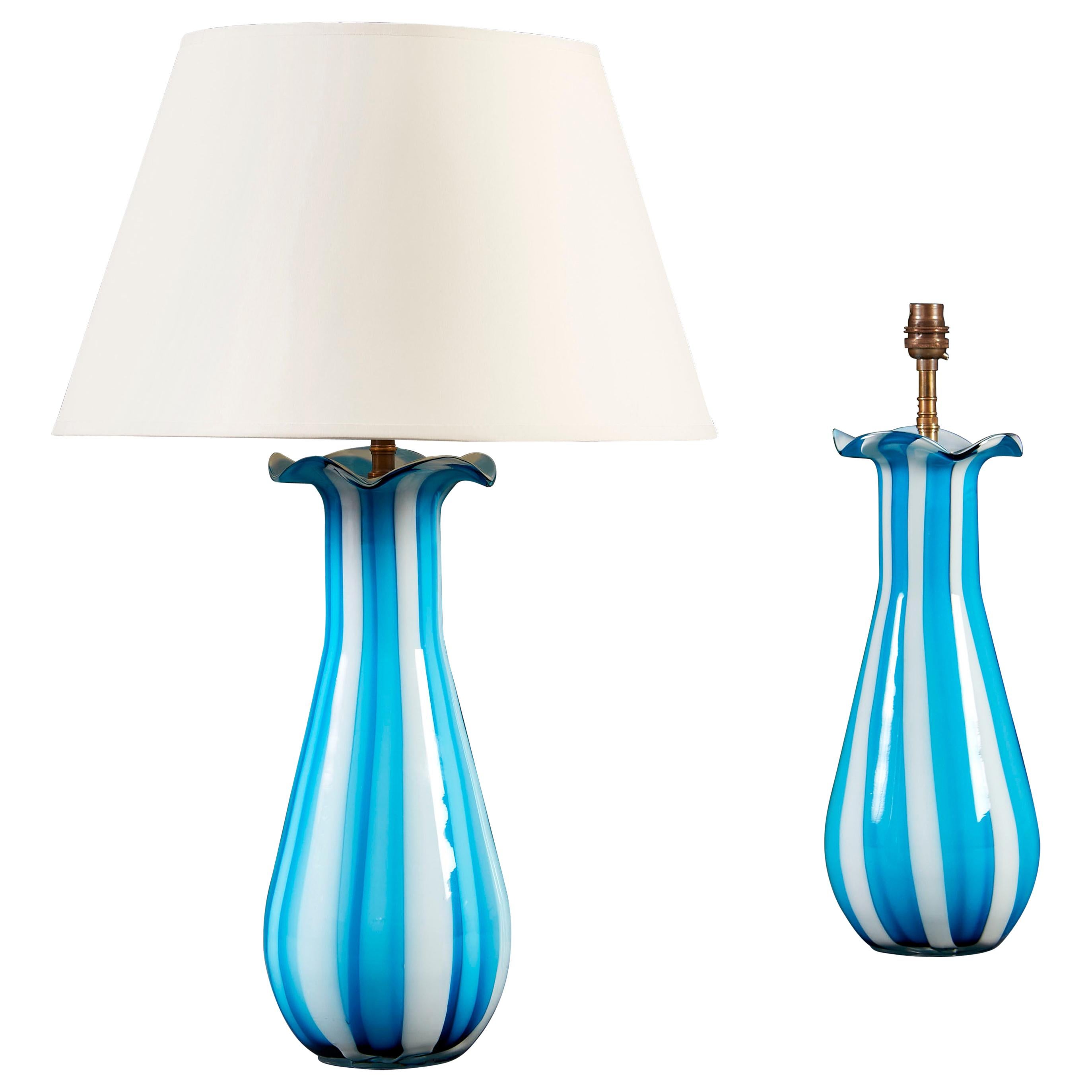 Pair of Blue and White Murano Glass Lamps