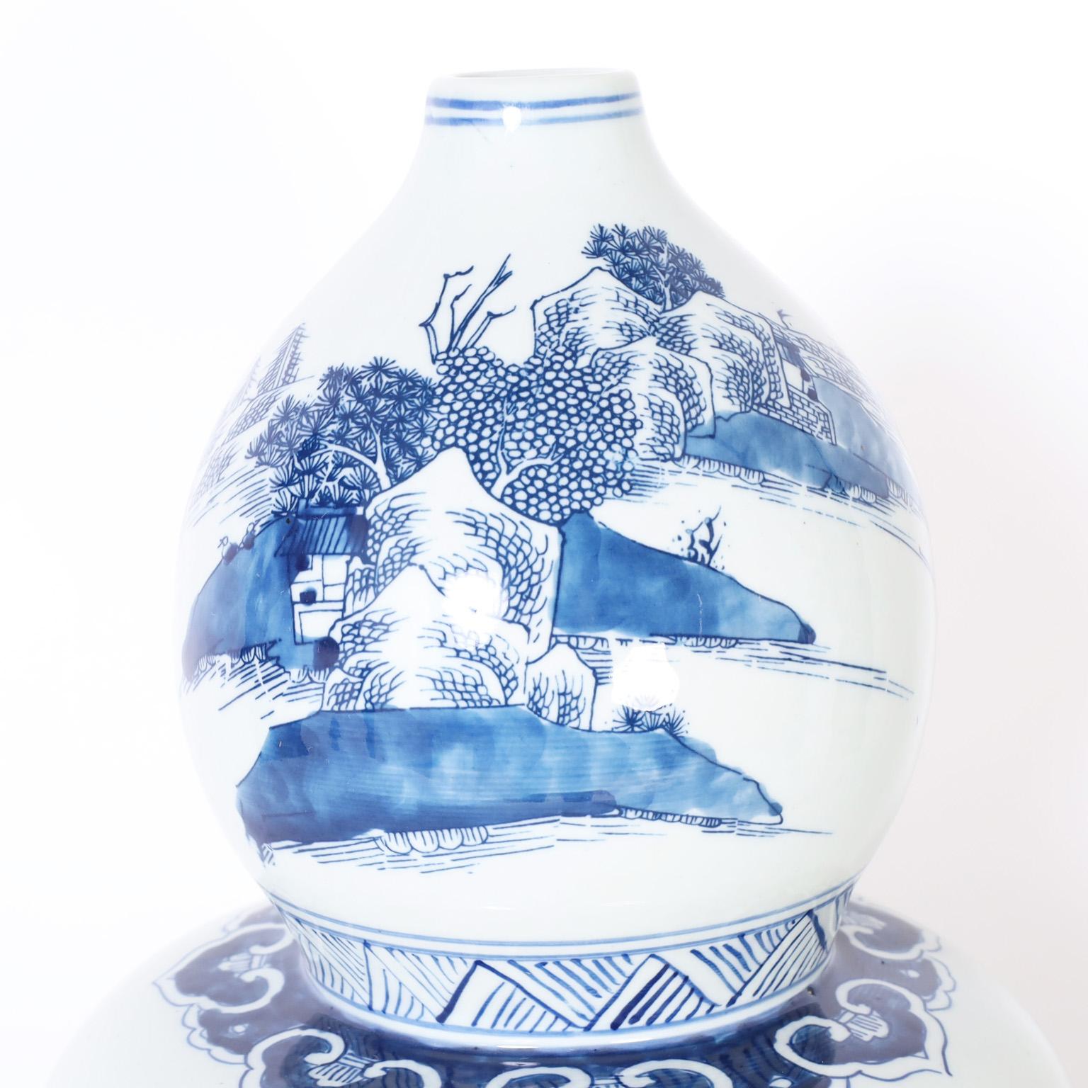 Chinese Pair of Blue and White Porcelain Double Gourd Vases
