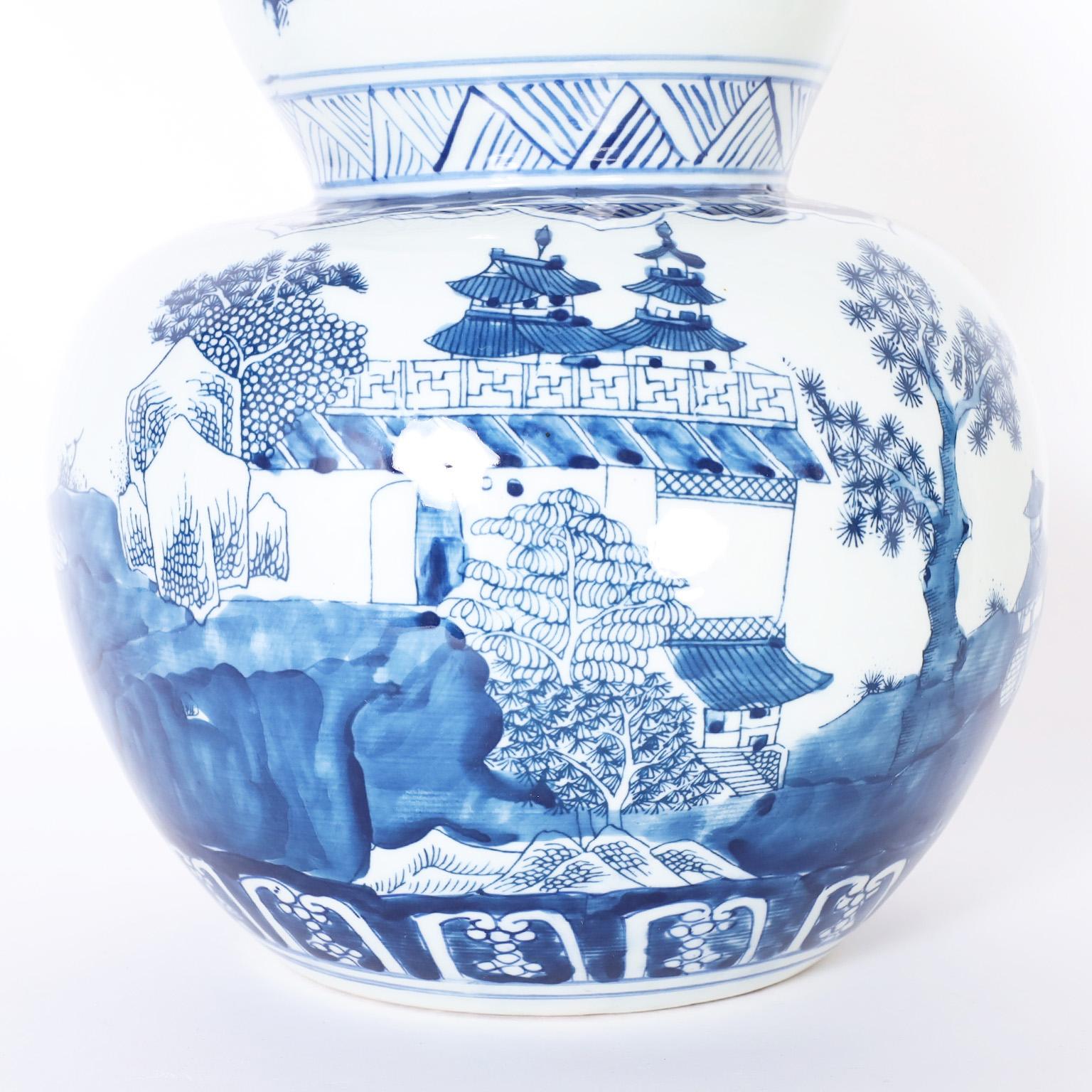 Glazed Pair of Blue and White Porcelain Double Gourd Vases