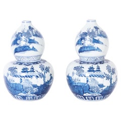 Pair of Blue and White Porcelain Double Gourd Vases