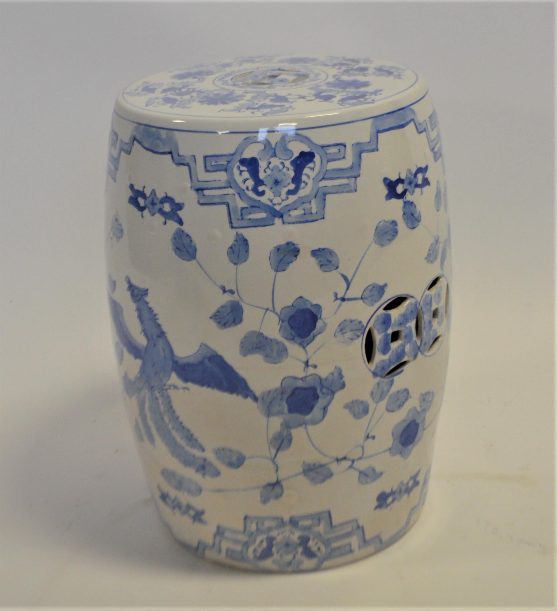 Chinese Pair of blue and white porcelain garden seat or side tables. For Sale