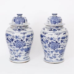 Pair of Blue and White Porcelain Ginger Jars