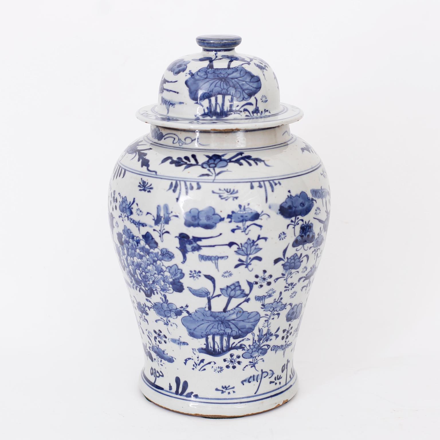 Chinese Pair of Blue and White Porcelain Ginger Jars