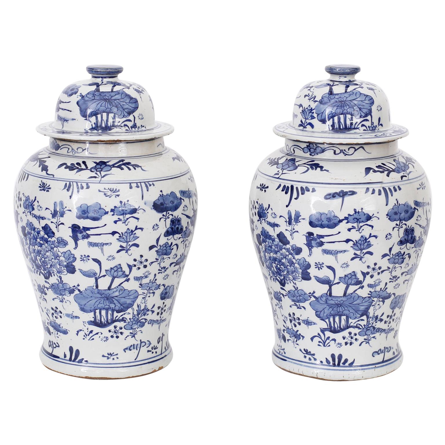 Pair of Blue and White Porcelain Ginger Jars