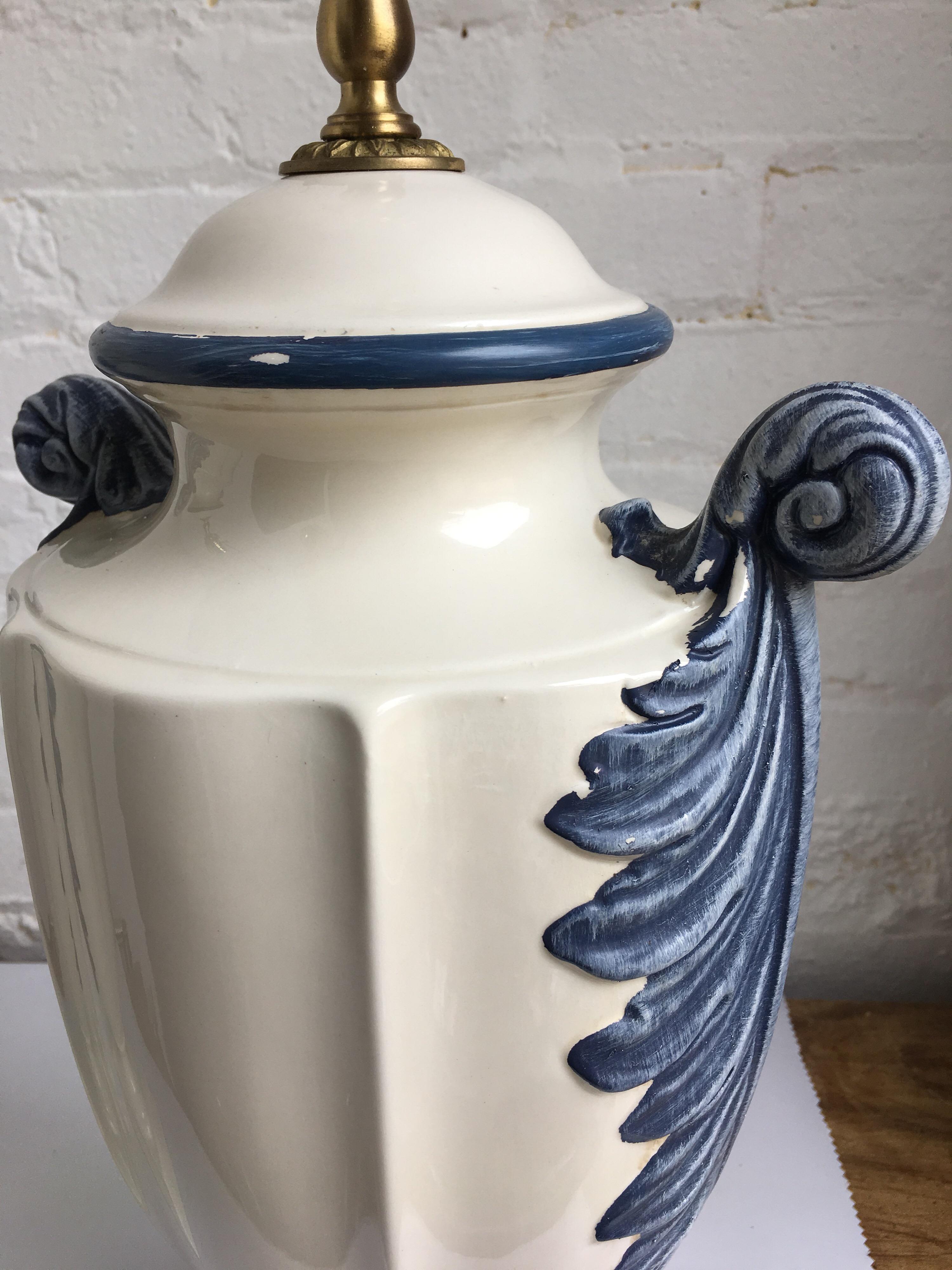 Pair of Blue and White Porcelain Glazed Urn Lamps 2