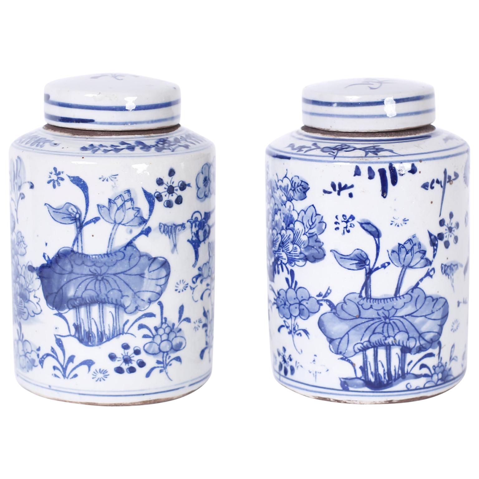 Pair of Blue and White Porcelain Jars