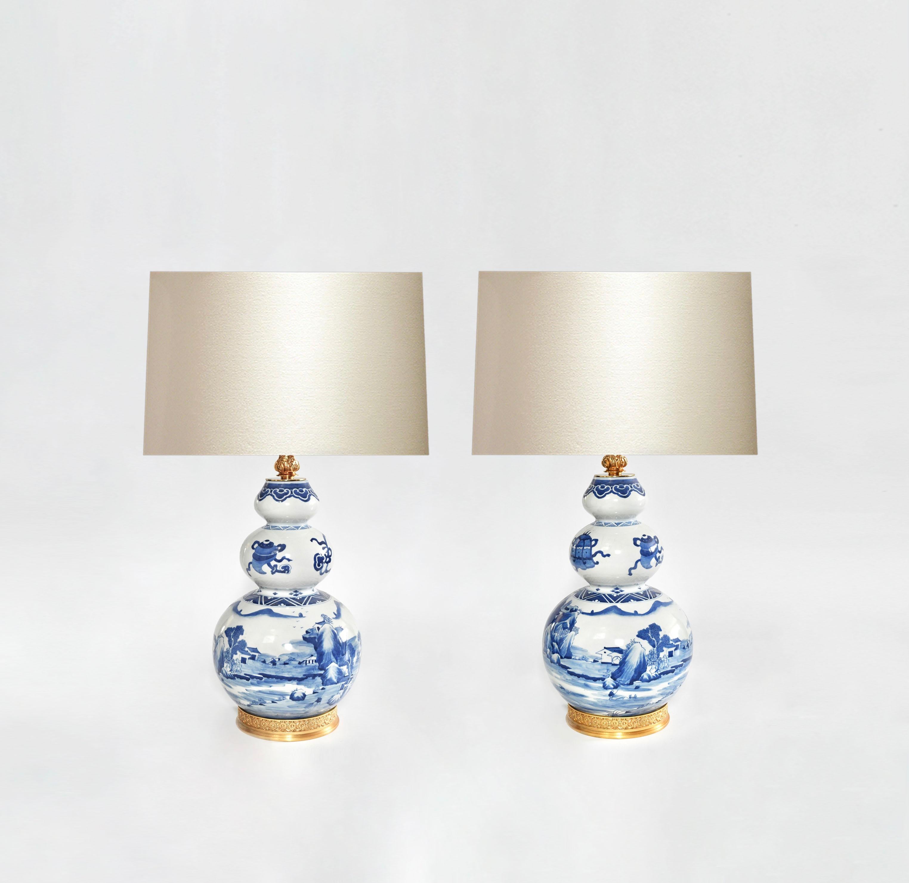 Contemporary Pair of Blue and White Porcelain Lamps
