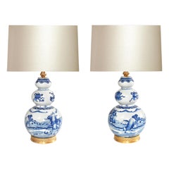 Pair of Blue and White Porcelain Lamps