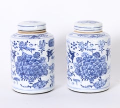 Pair of Blue and White Porcelain Lotus Ginger Jars