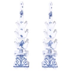 Vintage Pair of Blue and White Porcelain Pagoda Form Tulipieres