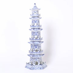 Pair of Blue and White Porcelain Pagoda Towers