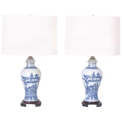 Pair of Blue and White Porcelain Table Lamps