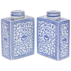 Pair of Blue and White Porcelain Tea Caddies