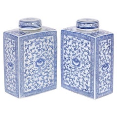 Pair of Blue and White Porcelain Tea Caddies