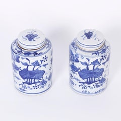 Pair of Blue and White Porcelain Tea Jars