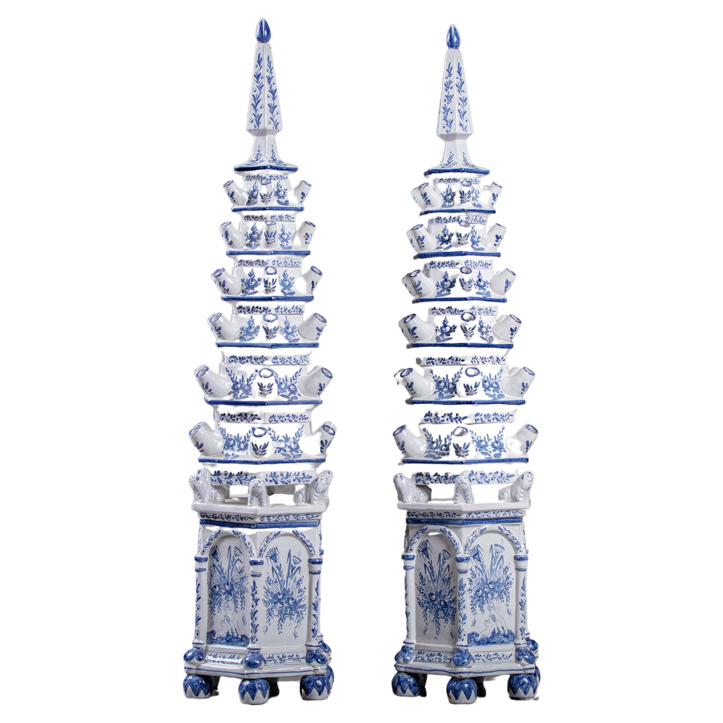 Pair of Blue and White Porcelain Tulipieres