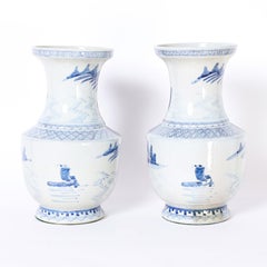 Pair of Blue and White Porcelain Vases