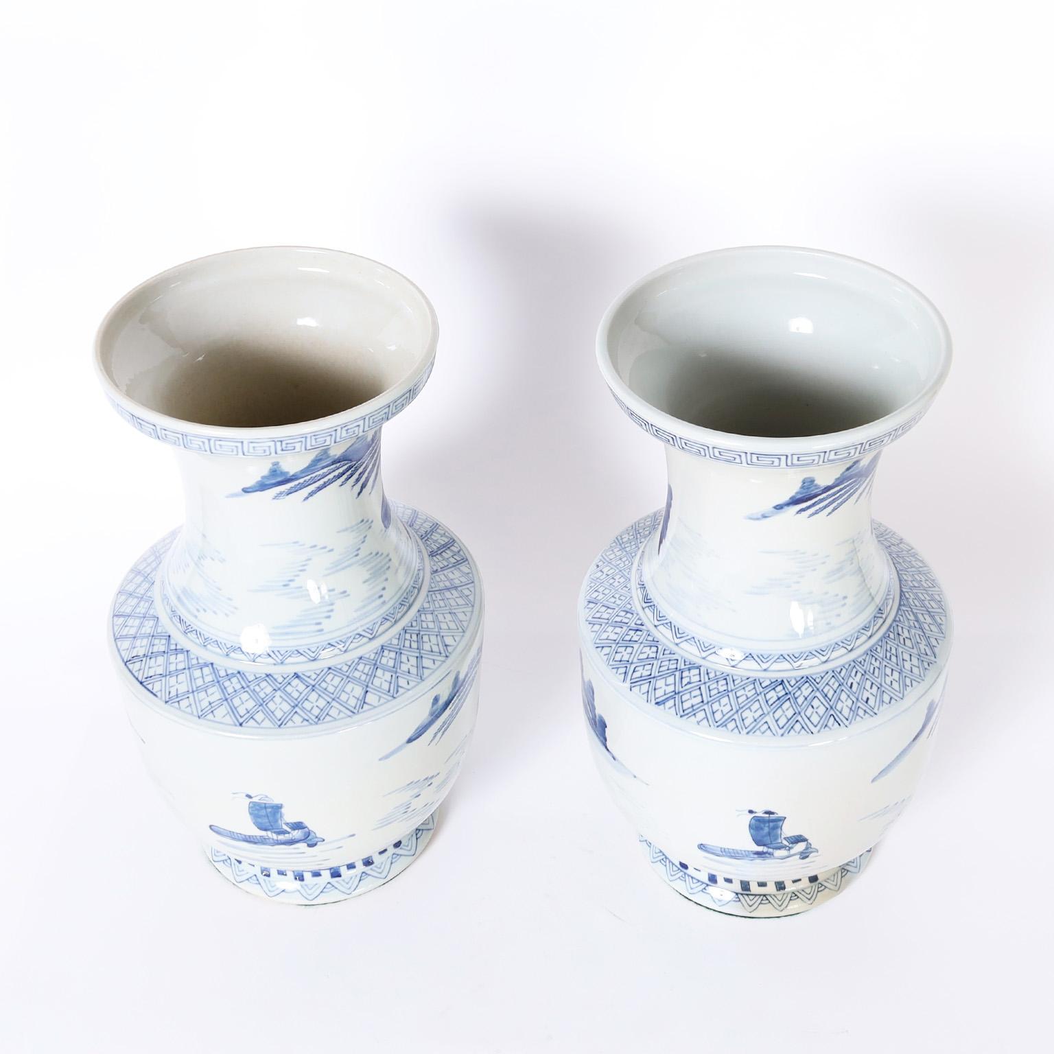 Chinese Export Pair of Blue and White Porcelain Vases