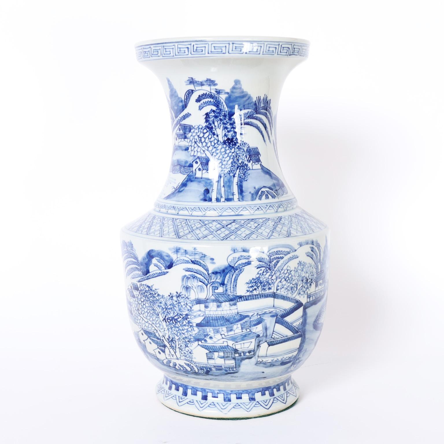 Chinese Pair of Blue and White Porcelain Vases