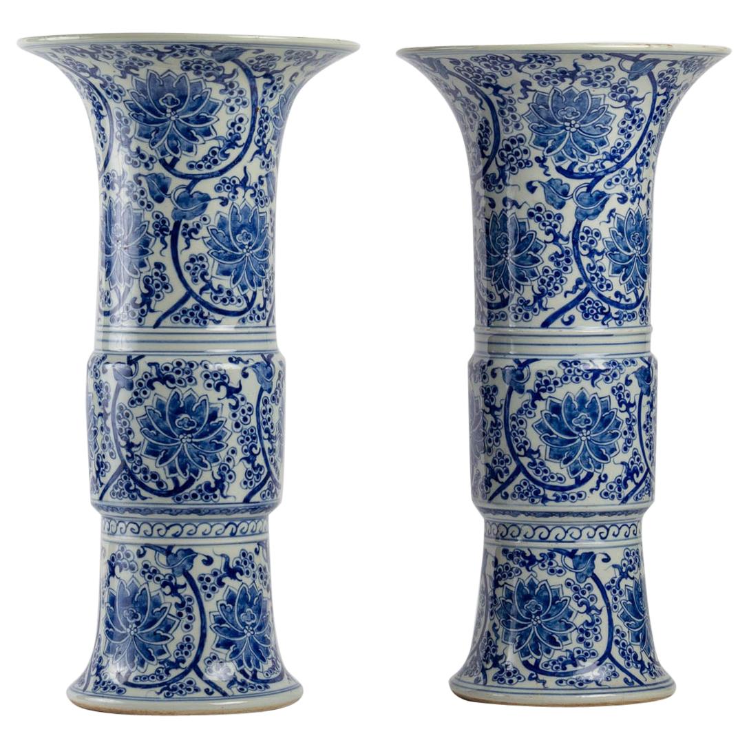 Pair of Antique Blue and White Porcelain Vases at 1stDibs