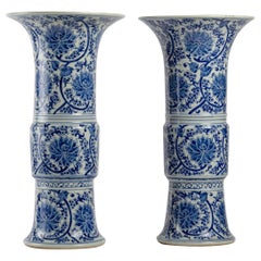 Pair of Blue and White Porcelain Vases