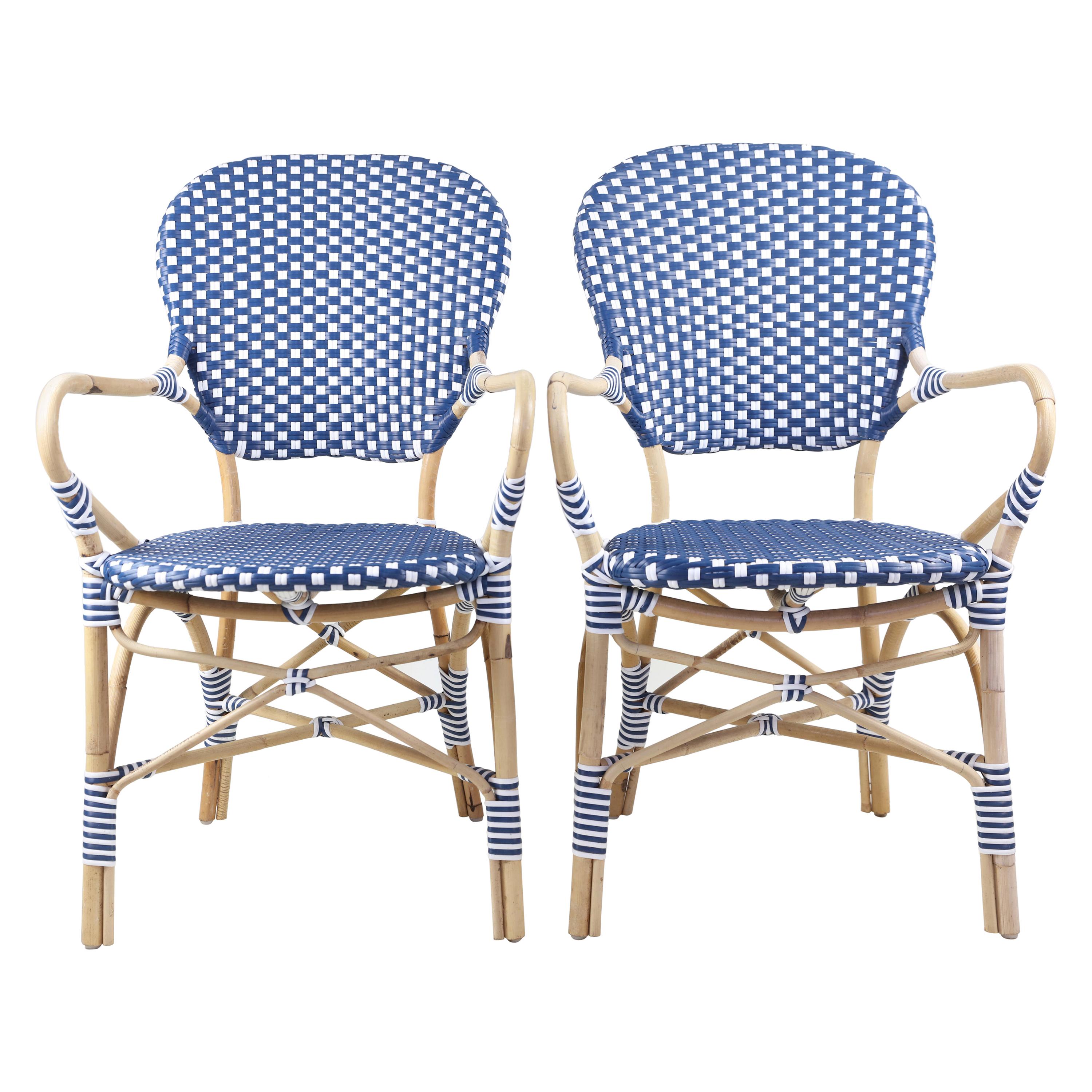 Pair of Blue and White Serena & Lily Woven Chairs
