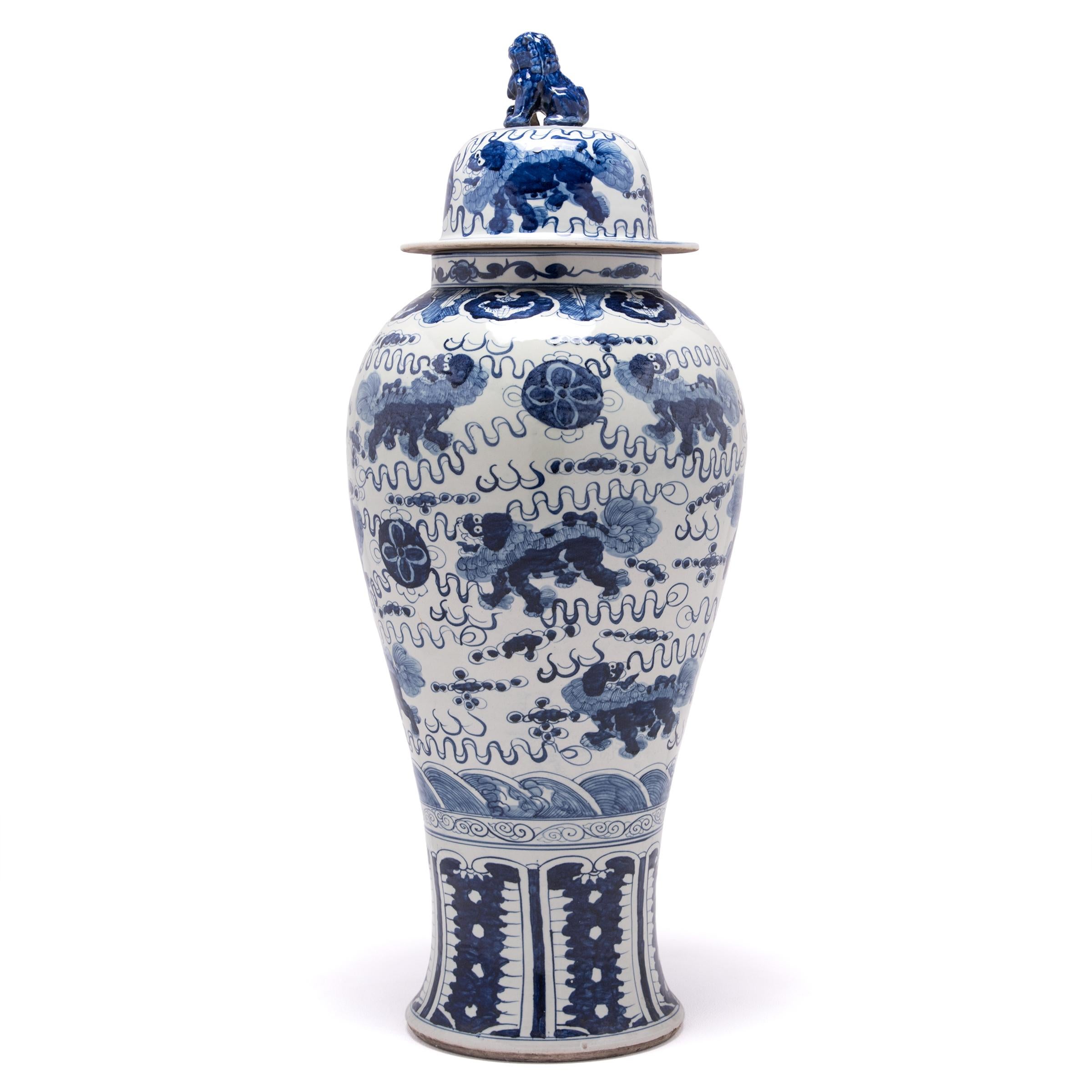 Contemporary Pair of Blue and White Shizi Ginger Jars