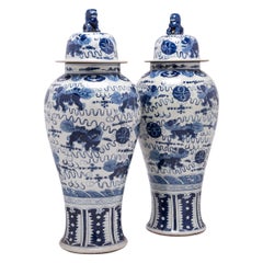 Pair of Blue and White Shizi Ginger Jars