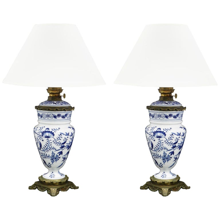 Pair Of Blue And White Table Lamps, Blue And White Table Lamps