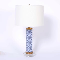 Paire de lampes de bureau bleues et blanches