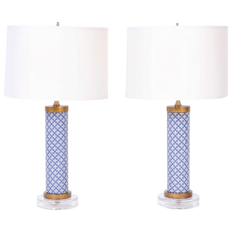 Pair of Blue and White Table Lamps For Sale at 1stDibs
