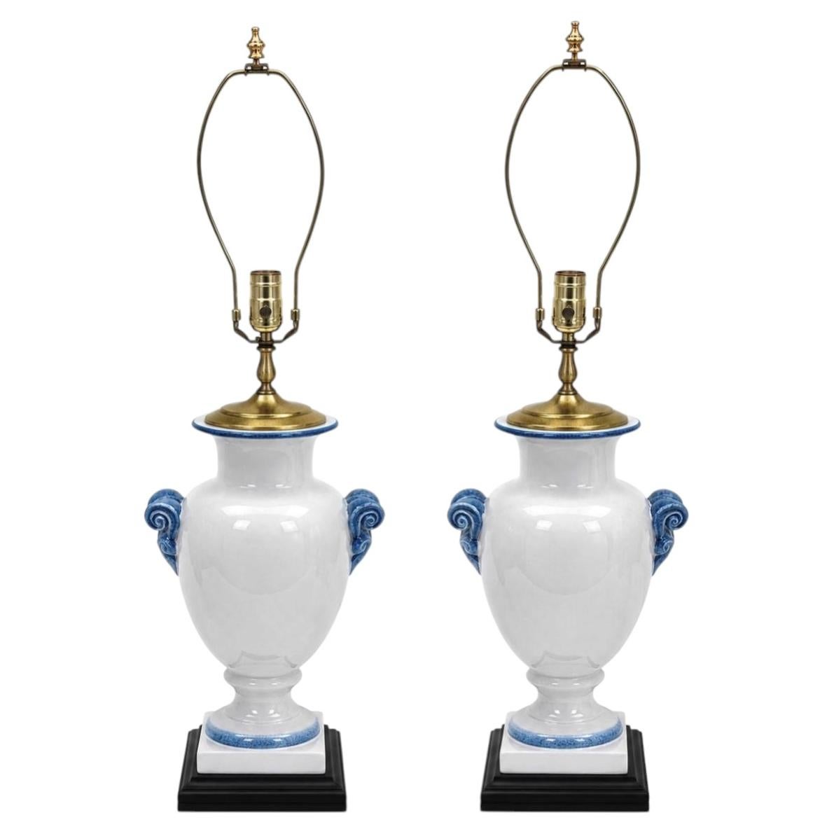 Pair of blue and white table lamps